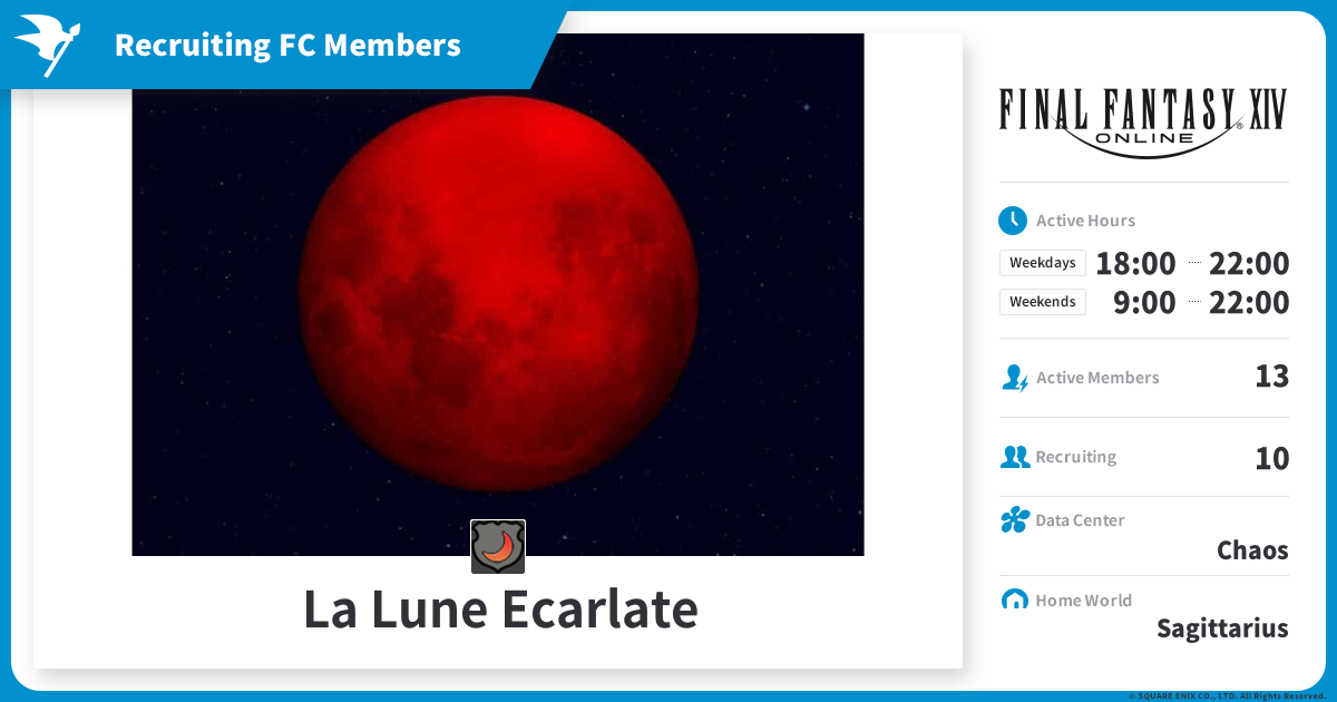 Recruiting La Lune Ecarlate Members Finder) FINAL FANTASY XIV, The Lodestone