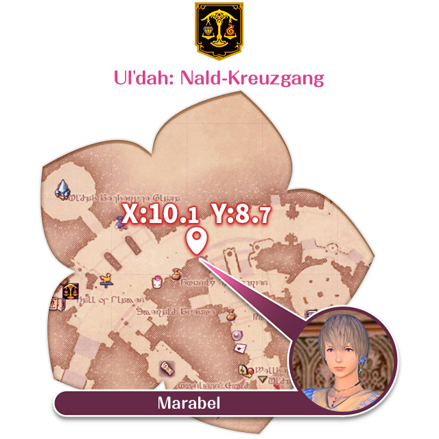 Ul'dah: Nald-Kreuzgang X:10.1 Y:8.7 Marabel